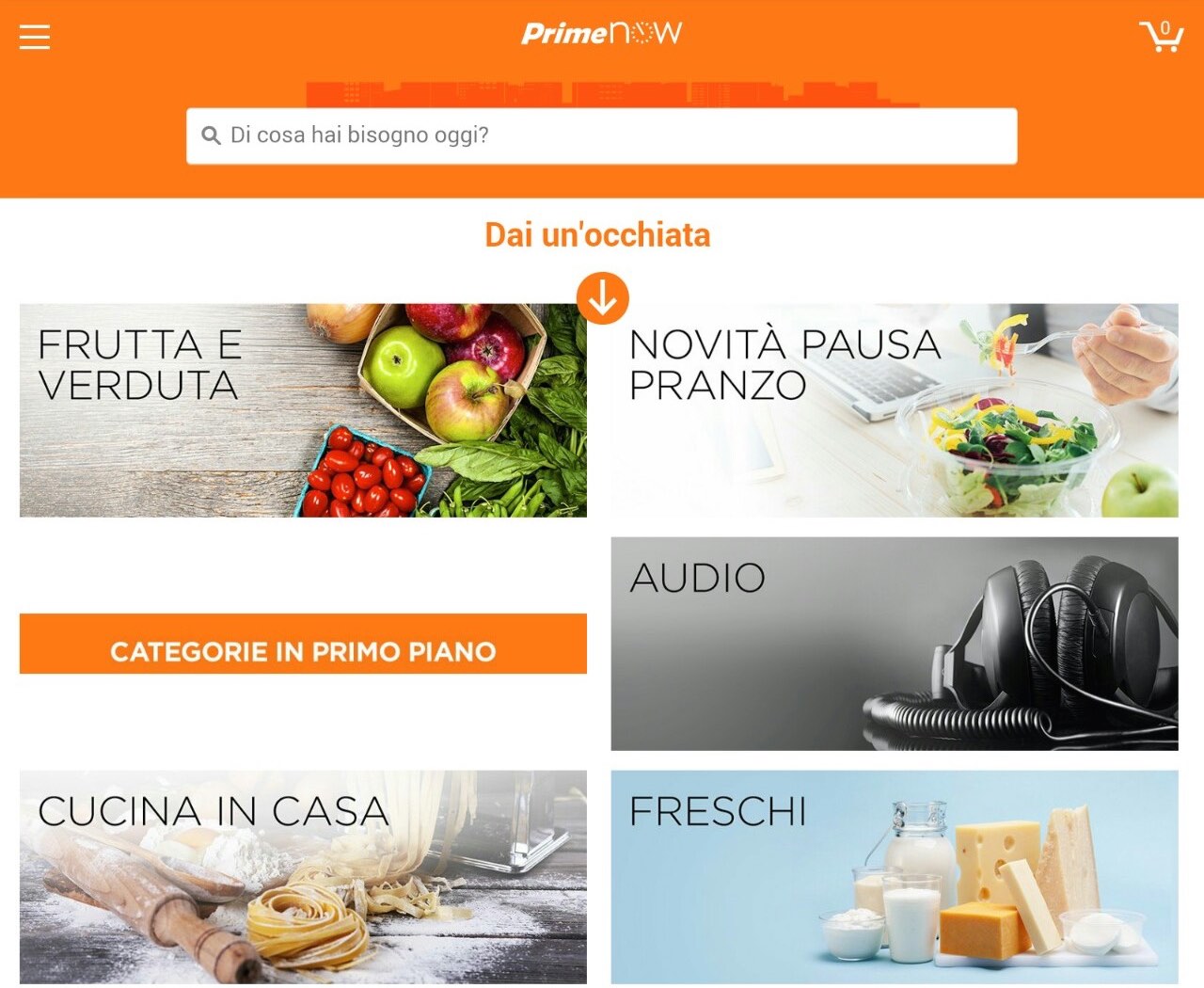 Amazon Prime Now, in un'ora arrivano (anche) frutta e verdura