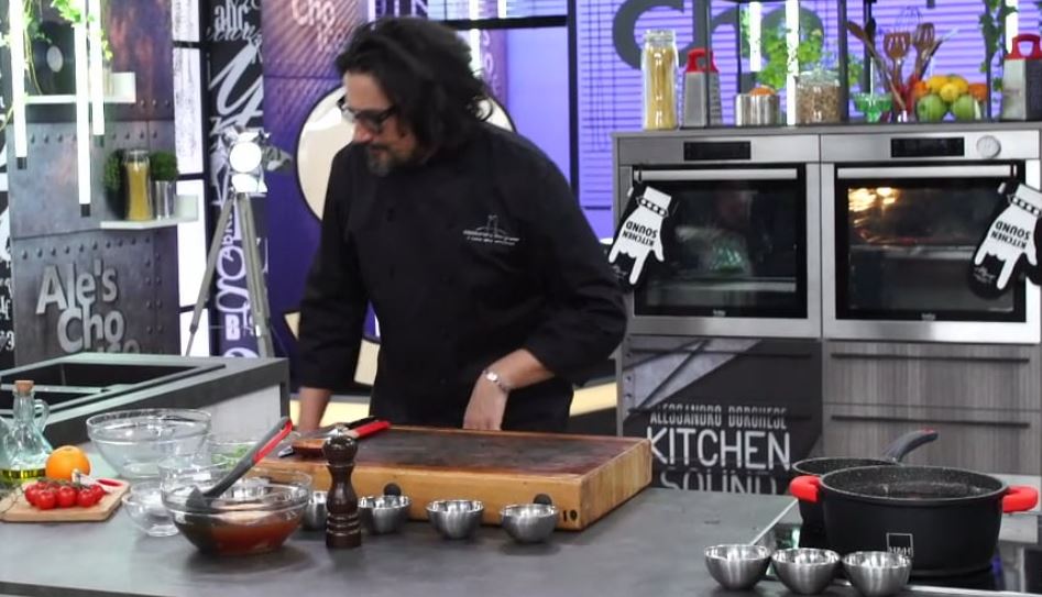 Alessandro Borghese Kitchen Sound, polpo arrostito su crema di piselli